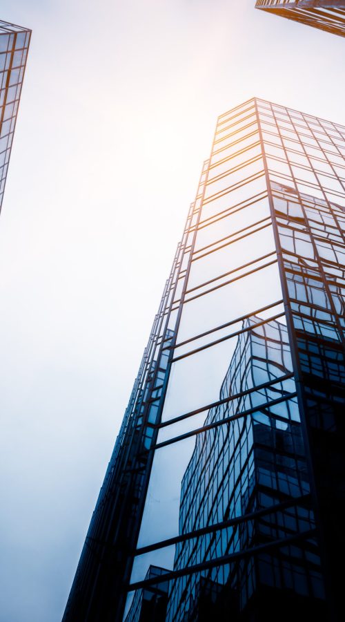 low angle view of skyscrapers in city of China.